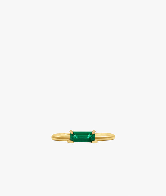 Half Cut Lab Emerald 14K Gold Ring 0.5 ct