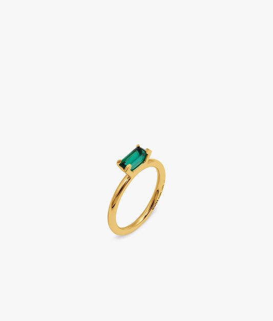 Half Cut Lab Emerald 14K Gold Ring 0.5 ct