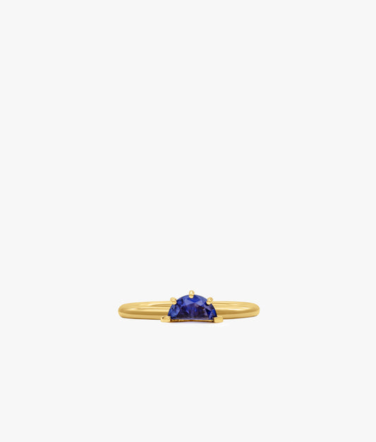 Half Cut Lab Sapphire 14K Gold Ring 0.65 ct