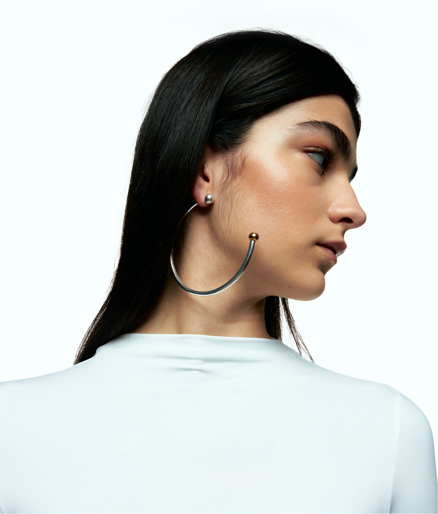 XL Silver Creole with Ball Detachable Earring