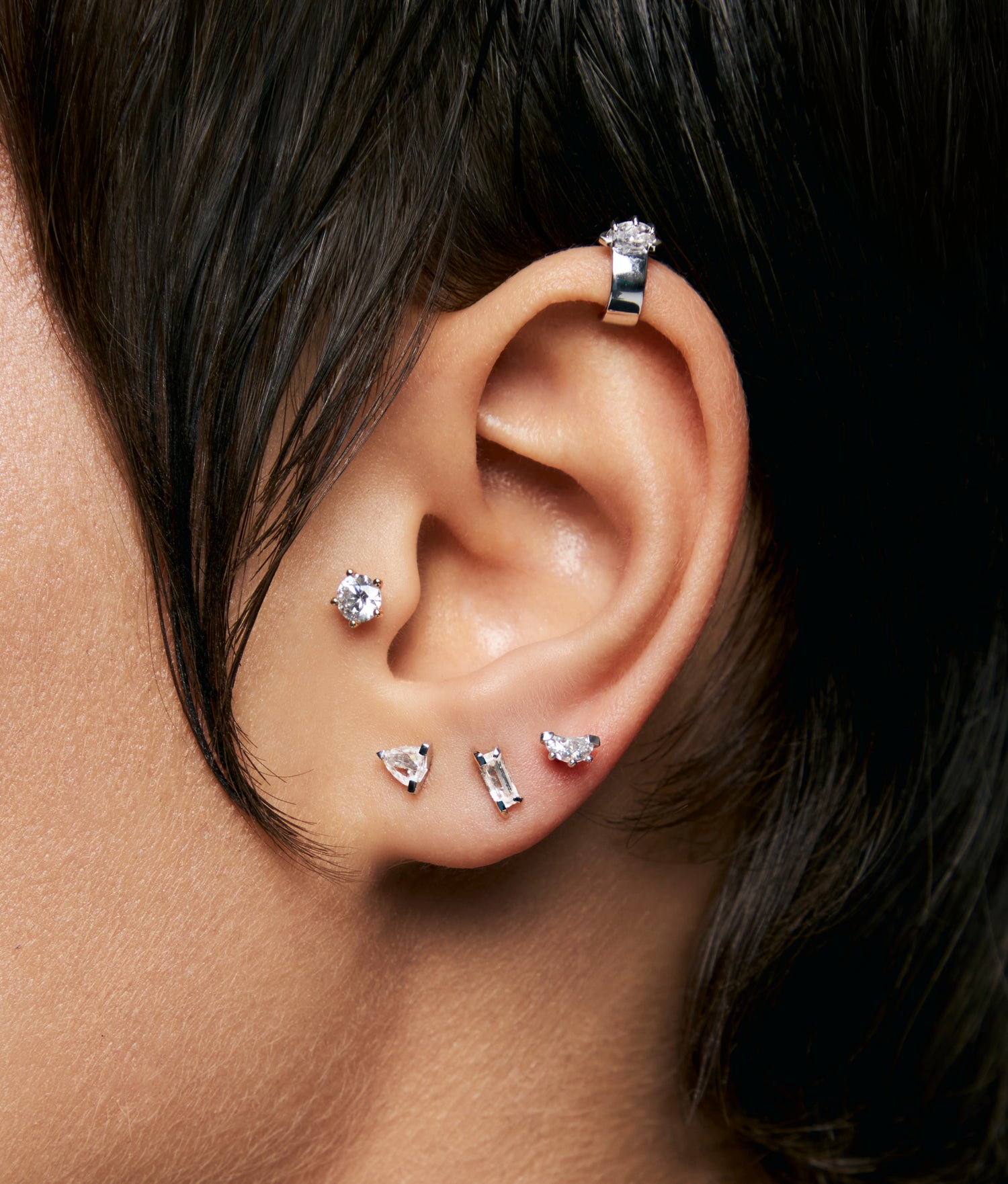 Half Cut Lab Diamonds 14K White Gold Ear Cuff 0.10 ct
