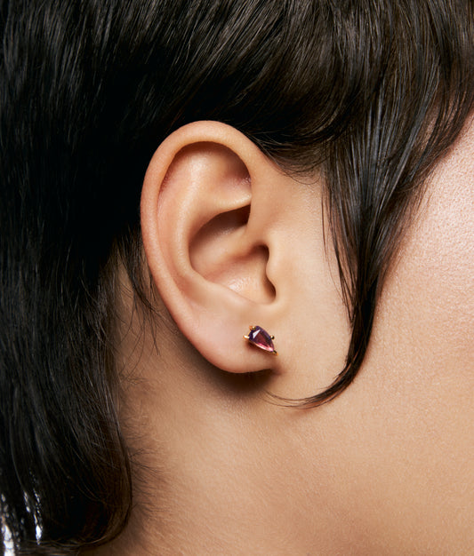 Mini Half Cut Amethyst Earring