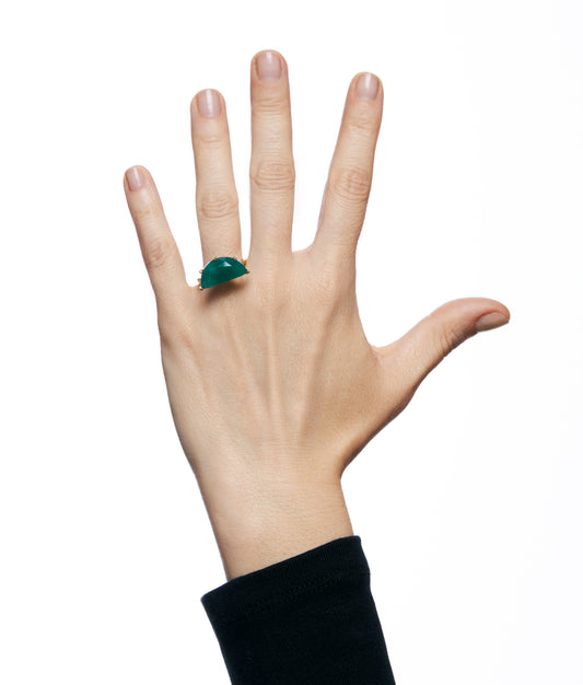 Half Cut Green Chalcedony Ring