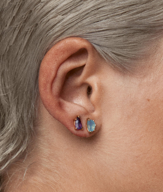 Mini Half Cut Blue Chalcedony Earring