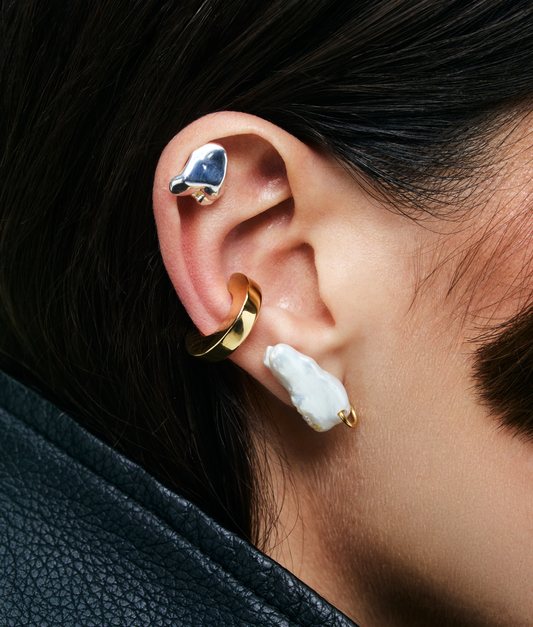 Gold Plated Silver Recycled Stick Pearl Earring