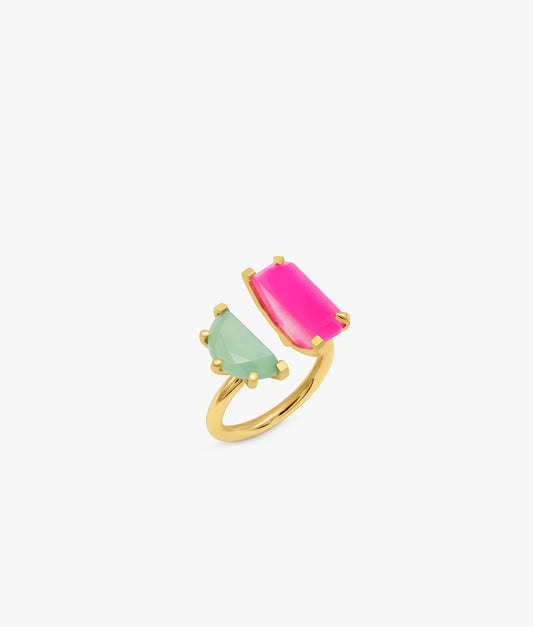 Half Cut Pink and Green Chalcedony Ring