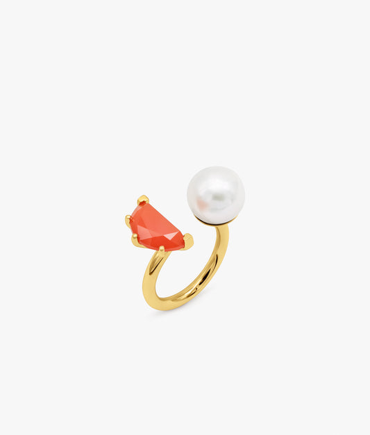 Half Cut Carnelian and Pearl Ring