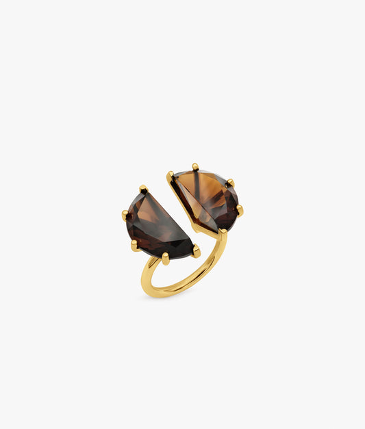 Half Cut Double Cognac Quartz Ring