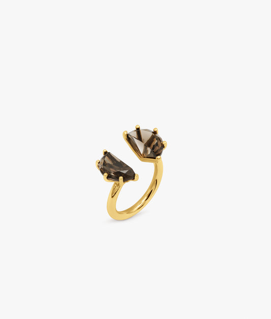 Half Cut Double Smoky Quartz Ring