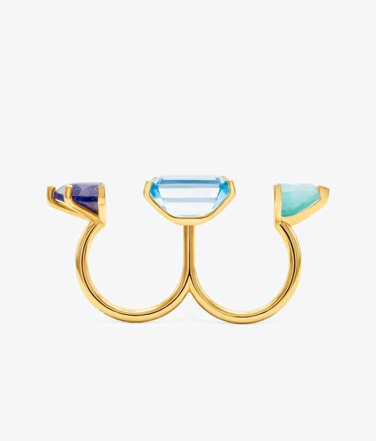 Half Cut Gems Blues Double Ring