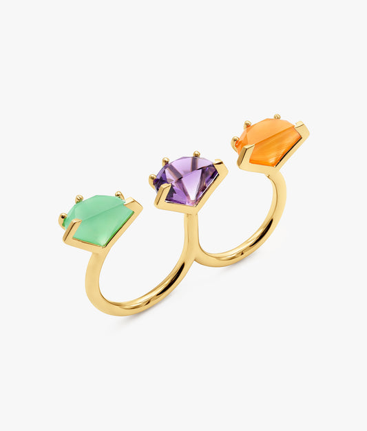 Anillo doble de talla brillante de media talla