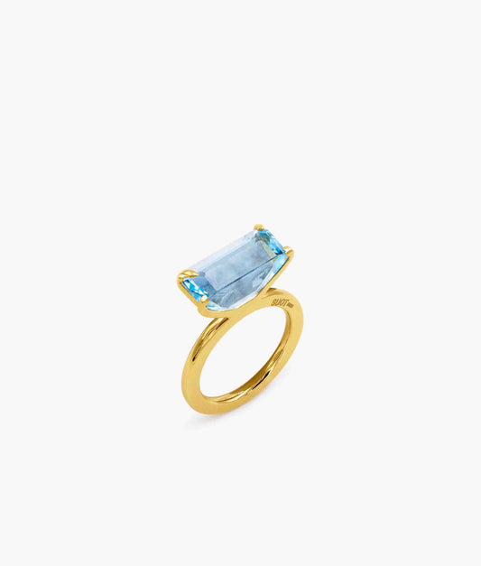 Half Cut Blue Topaz Ring