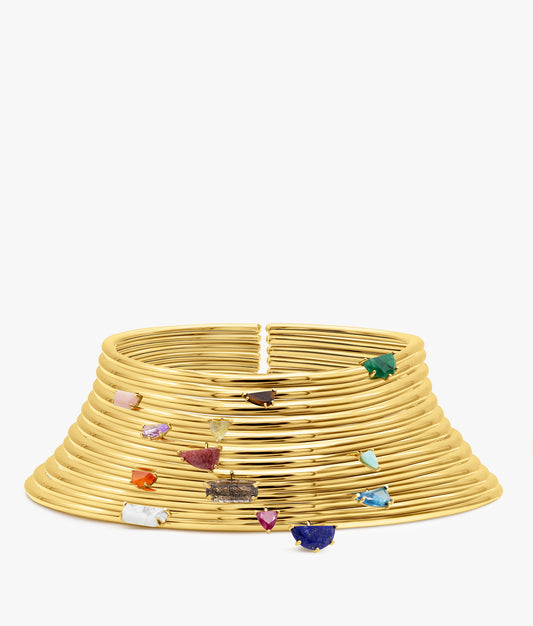 Gargantilla tubular de plata bañada en oro Multi Gems
