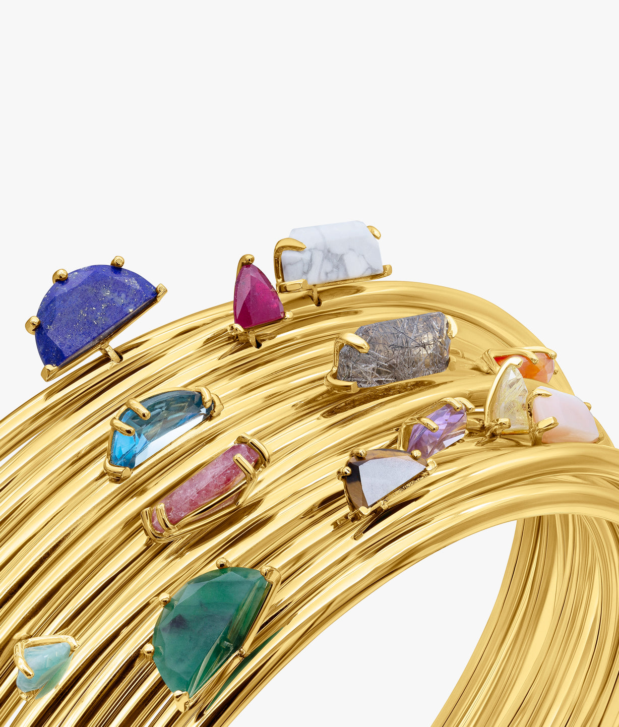 Gold Plated Silver Multi Gems Multi Tubular Choker