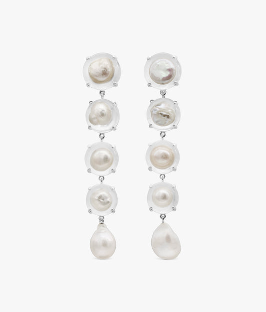 Sterling Silver Naked Pearls Encapsulated Long Earrings