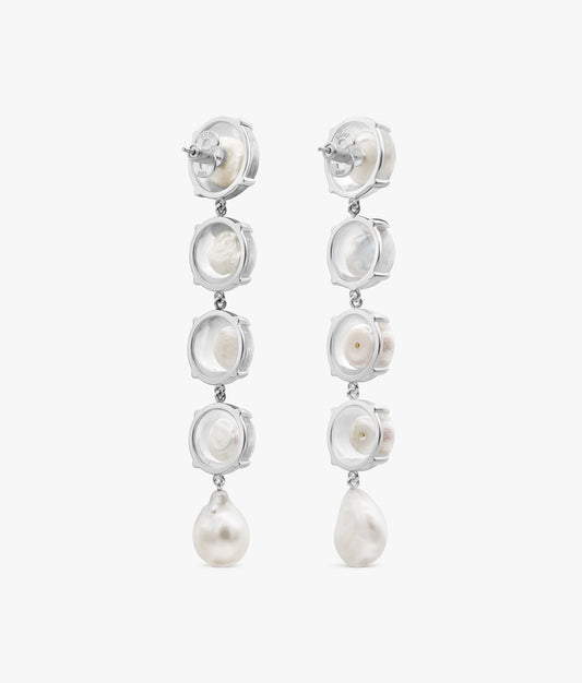 Sterling Silver Naked Pearls Encapsulated Long Earrings