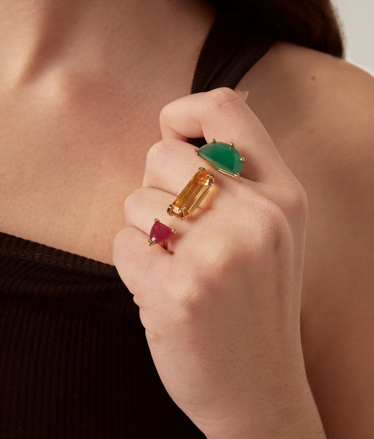 Half Cut Double Ring With 3 Gemstones