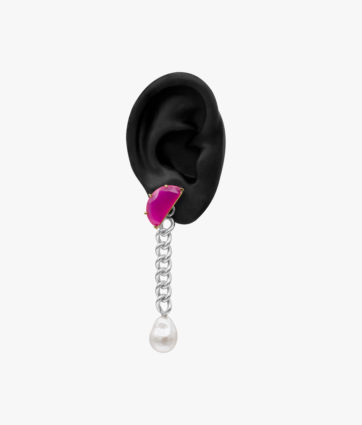 Pink Chalcedony with Chain and Pearl Earring
