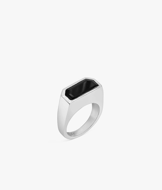 Half Cut Onix Signet Ring in Silver
