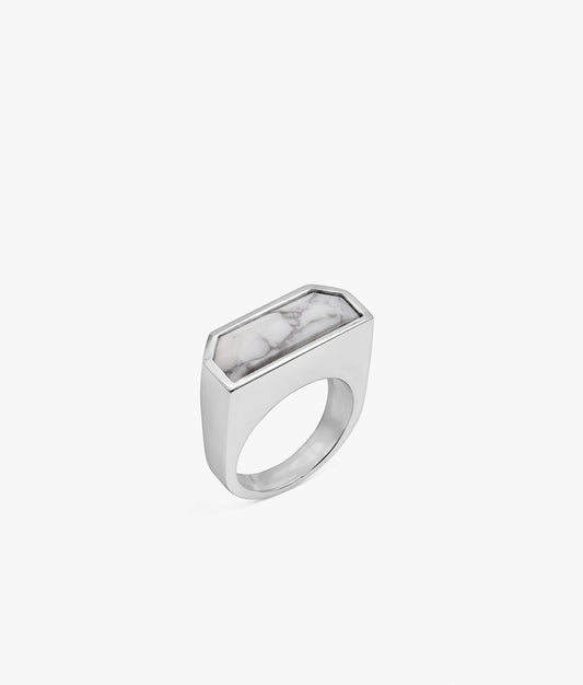 Half Cut Howlite Signet Ring In Silver