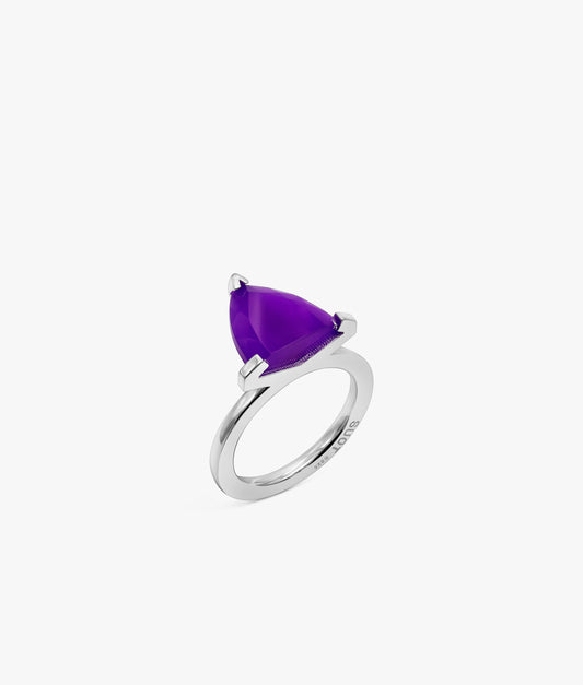 Anillo de Calcedonia Violeta vibrante en Plata de Ley Half Cut