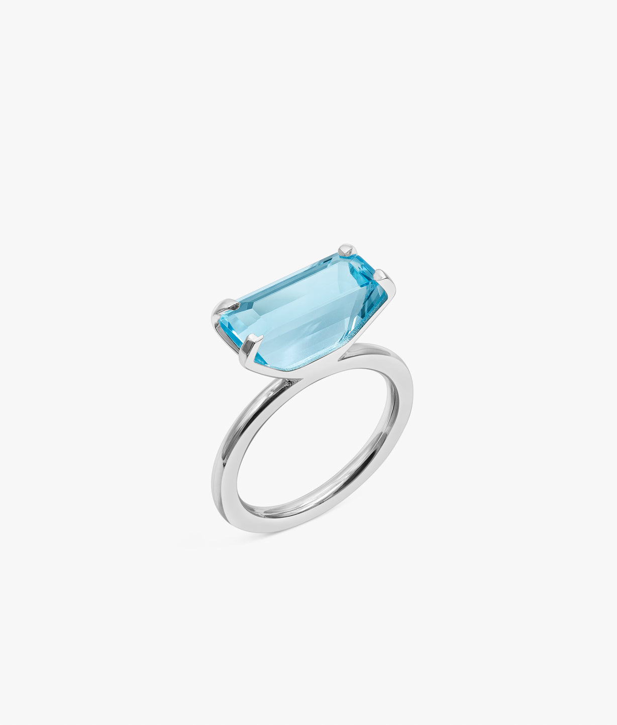 Half Cut Blue Topaz Ring in Silver