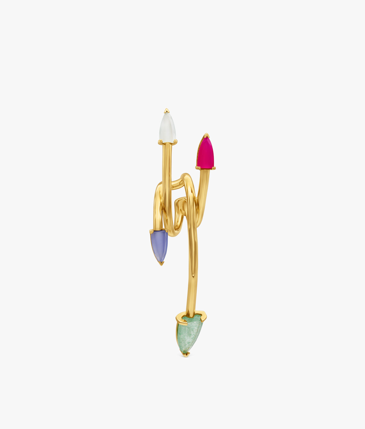 "Half Cut" Gold-Plated  Tubular Earcuff with Multicolor Gemstones