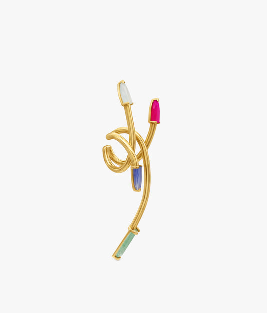 "Half Cut" Gold-Plated  Tubular Earcuff with Multicolor Gemstones