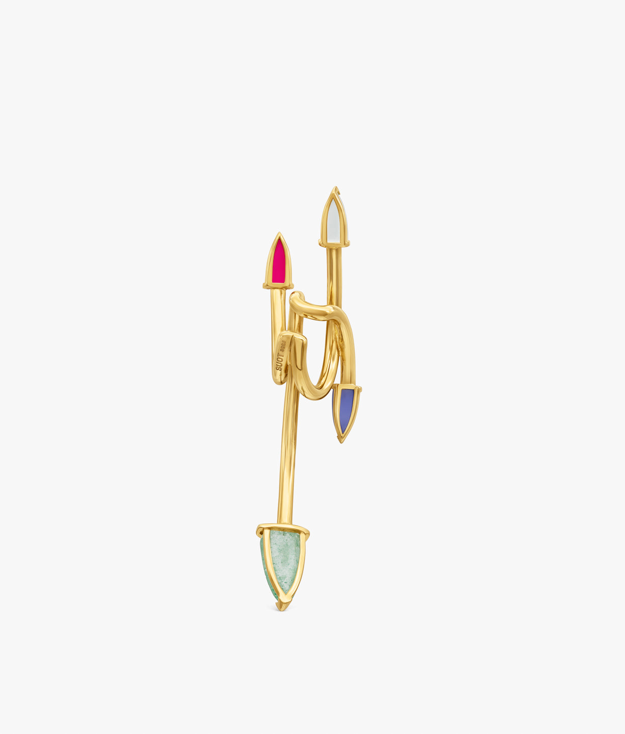 "Half Cut" Gold-Plated  Tubular Earcuff with Multicolor Gemstones