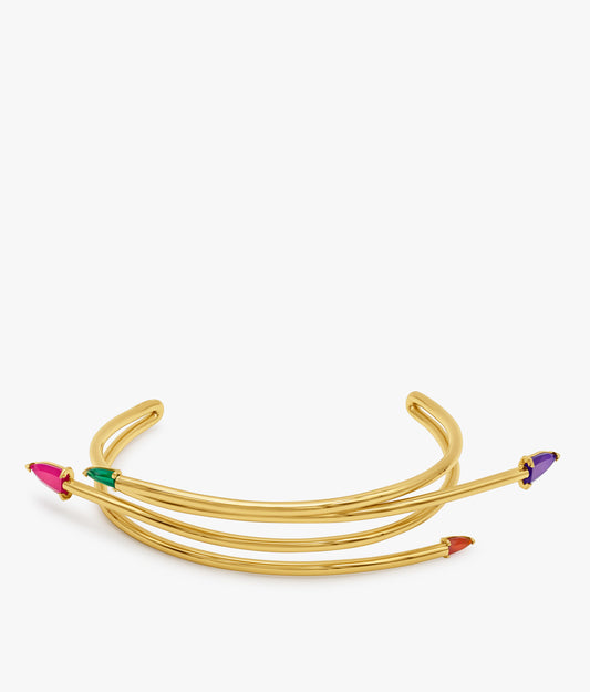 "Half Cut" Gold-Plated Silver Tubular Necklace with Multicolor Gemstones