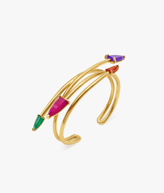 "Half Cut" Gold-Plated Silver Tubular Bracelet with Multicolor Gemstones