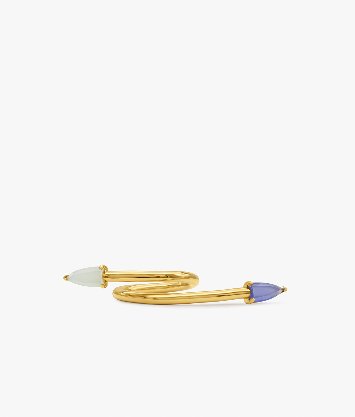 "Half Cut" Long Gold-Plated Tubular Ring  with Multicolor Gemstones