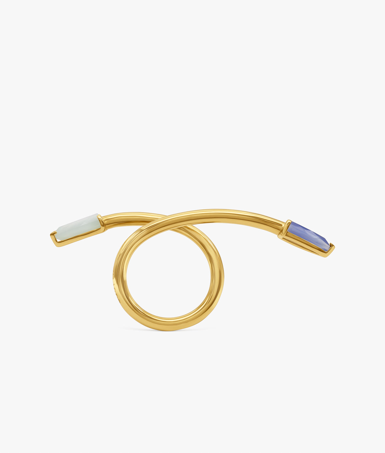 "Half Cut" Long Gold-Plated Tubular Ring  with Multicolor Gemstones