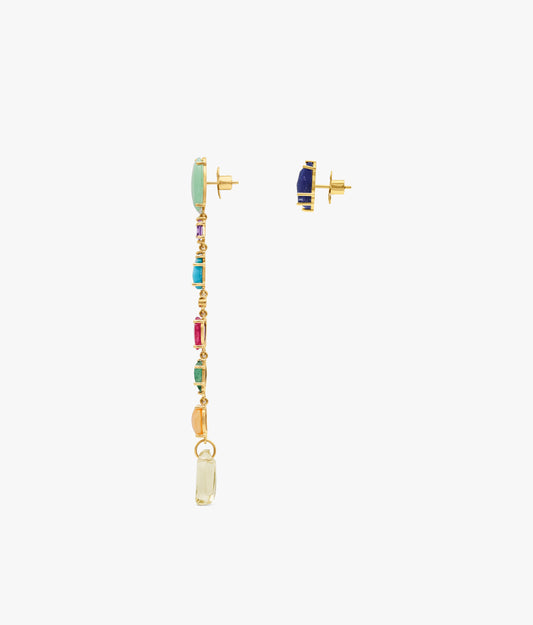 Unique Gems Long Asymmetric Earrings with Sodalite