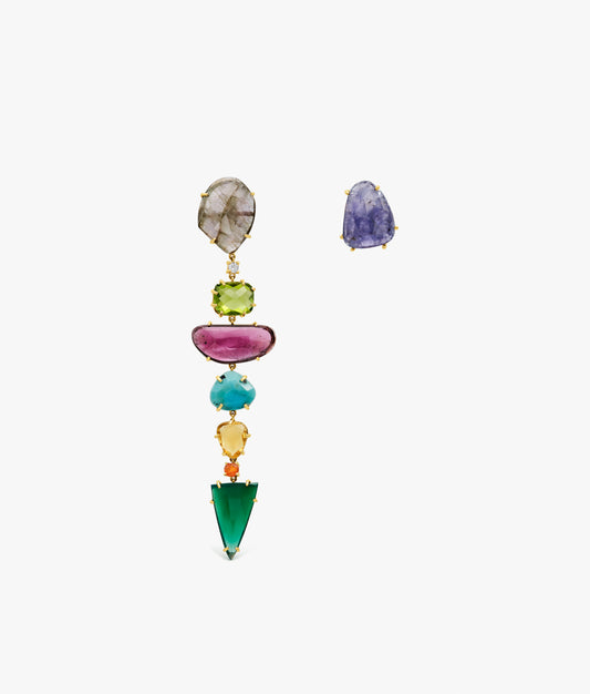 Unique Gems Long Asymmetric Earrings with Tanzanite