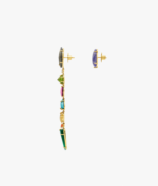 Unique Gems Long Asymmetric Earrings with Tanzanite