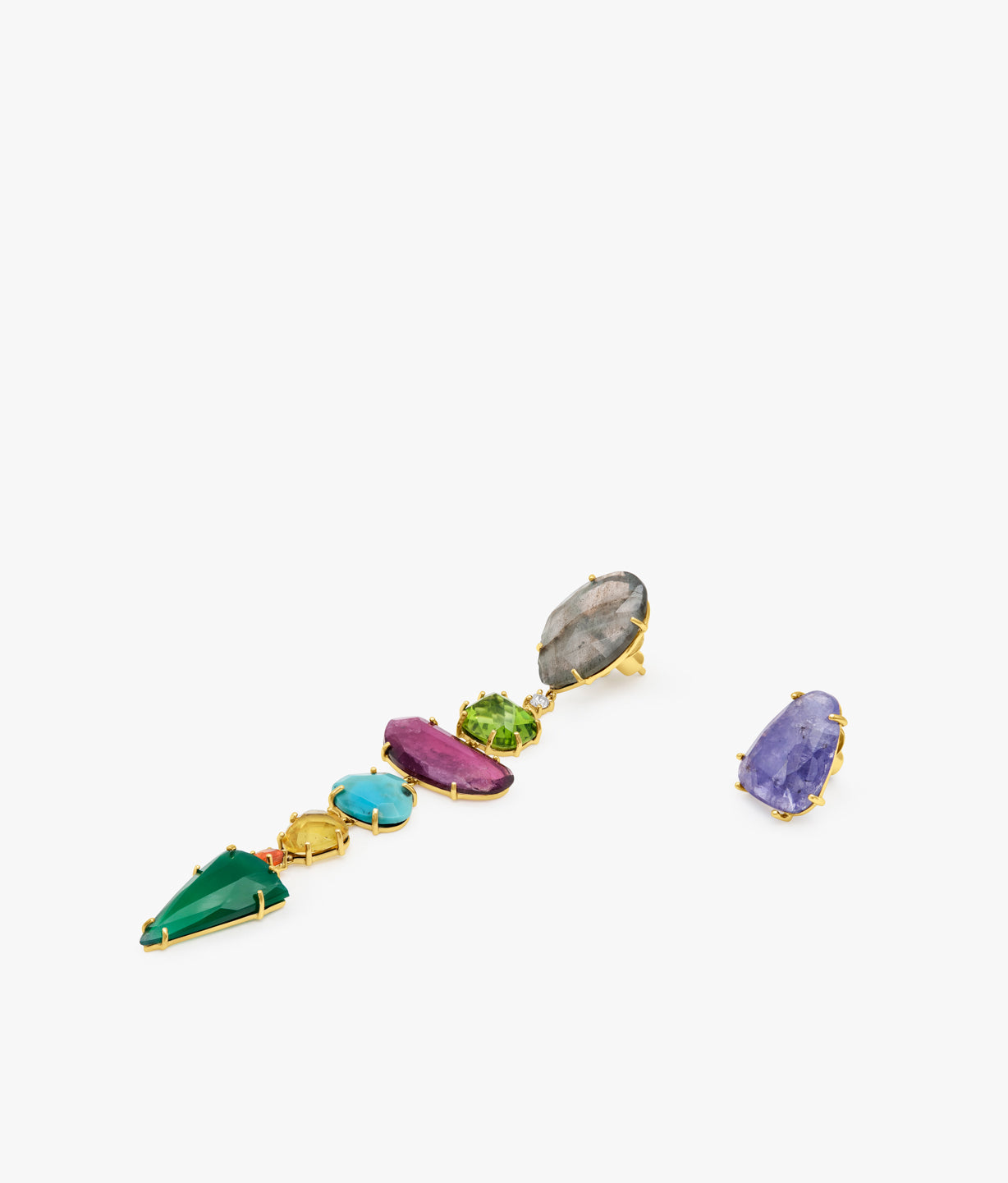 Unique Gems Long Asymmetric Earrings with Tanzanite