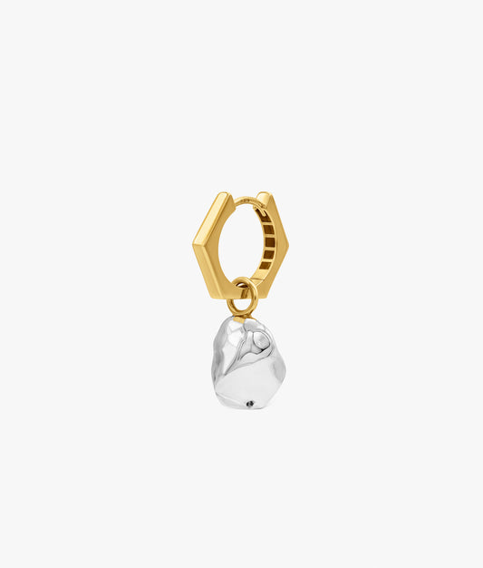 Gold Plated Hoop Earring with Pepita Charm in Silver
