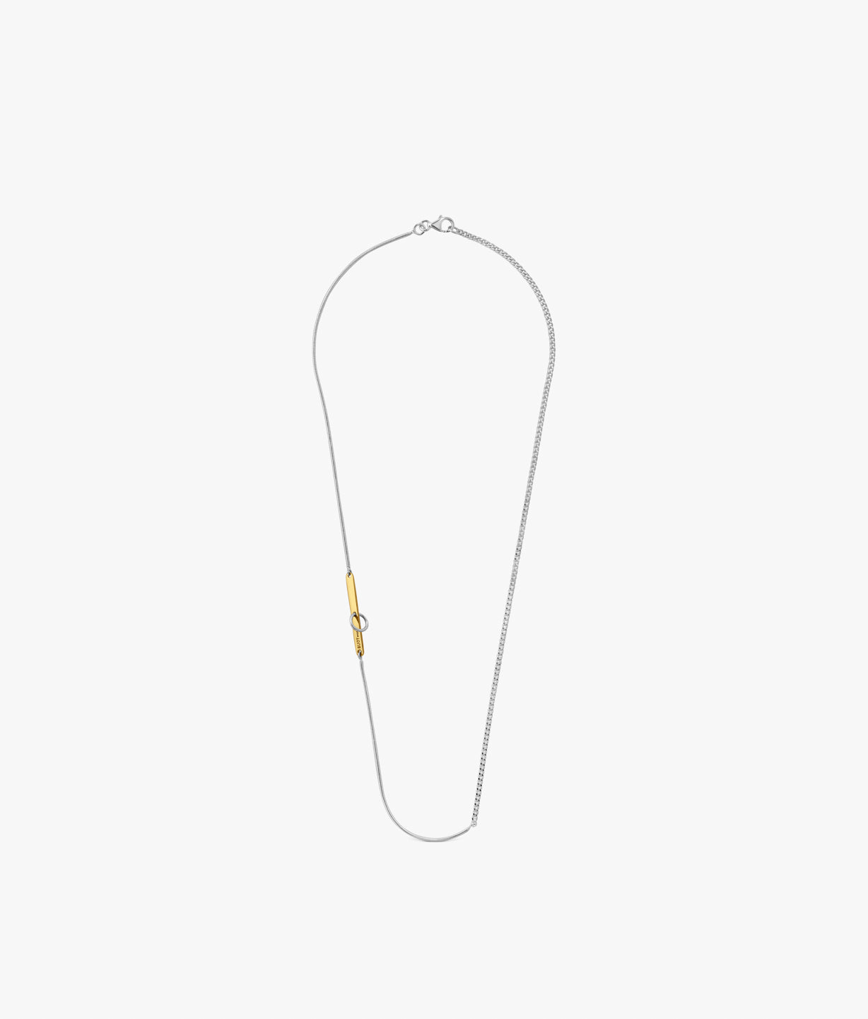 Collar de cadena topo y barbada bimetal de plata con placa SUOT (45cm)