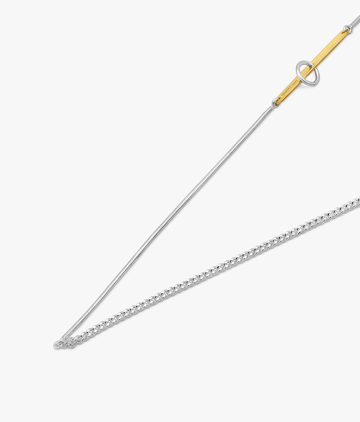 Collar de cadena topo y barbada bimetal de plata con placa SUOT (45cm)