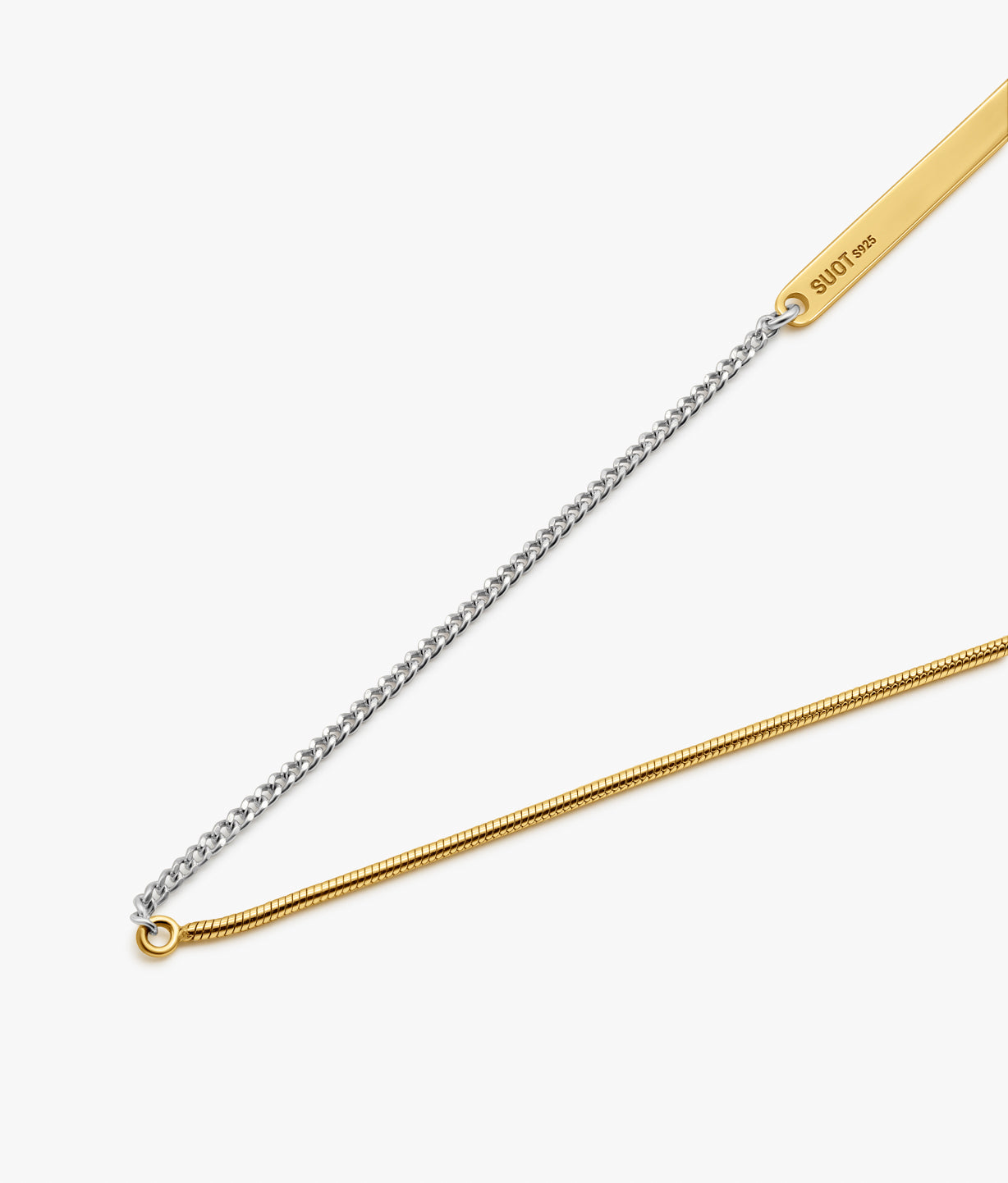 Collar de cadena topo y barbada BIMETAL de plata con placa SUOT (45cm)