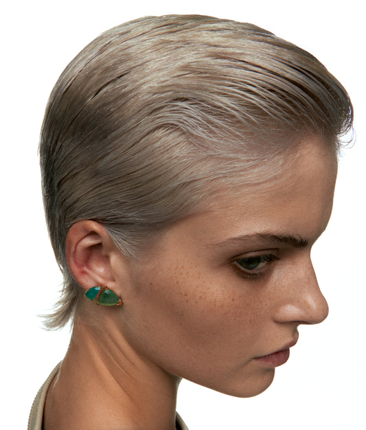 Half Cut Vibrant Green Chalcedony Earring