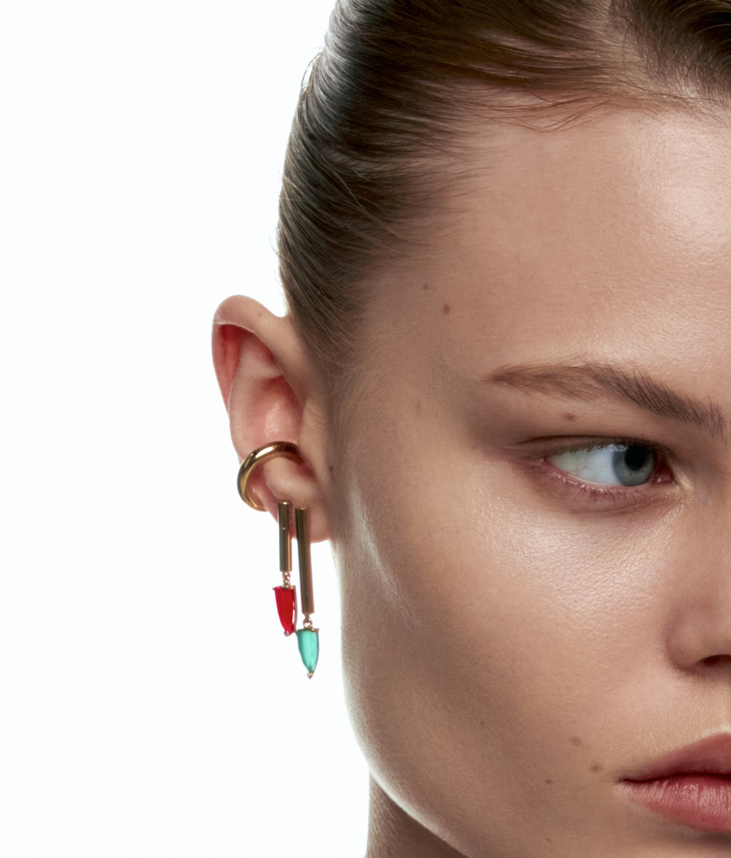 "Half Cut" Long Gold-Plated Tubular Earring