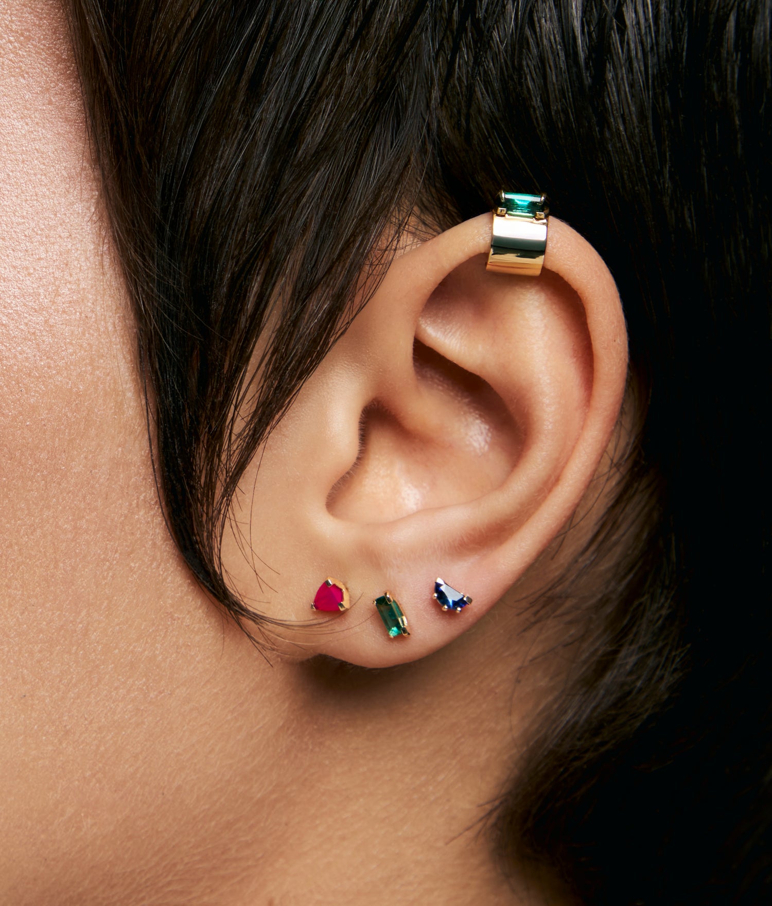Half Cut Lab Emerald 14K Gold Earring 0.15 ct