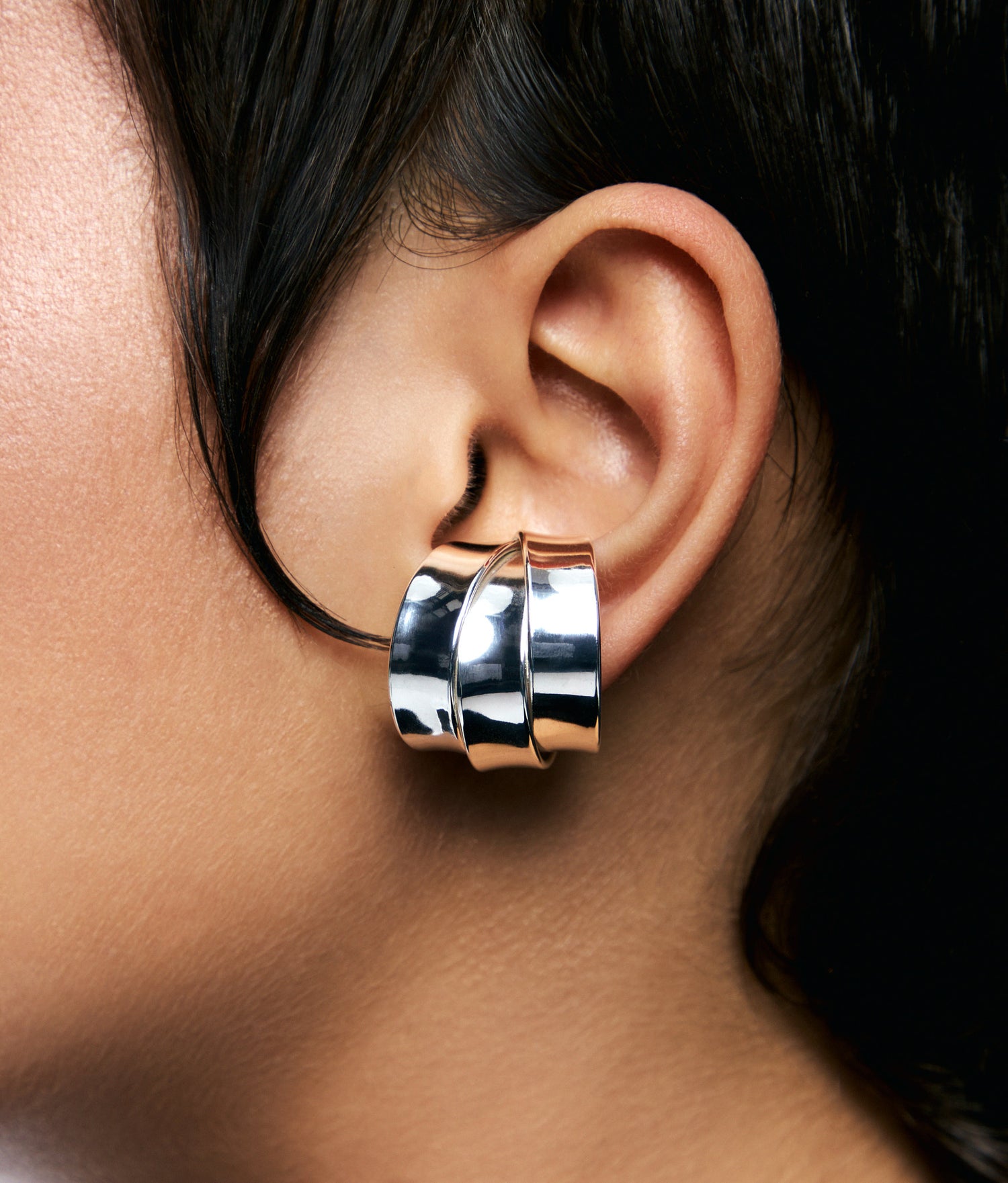 Ear Cuff de Plata de 3 Cintas Medio