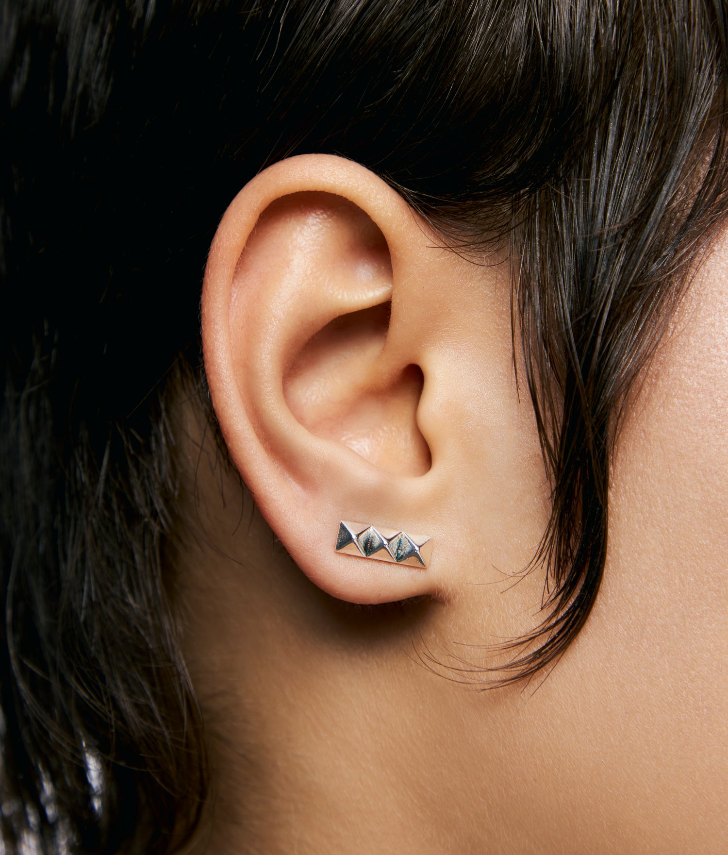 Silver Triple Square Stud Earring