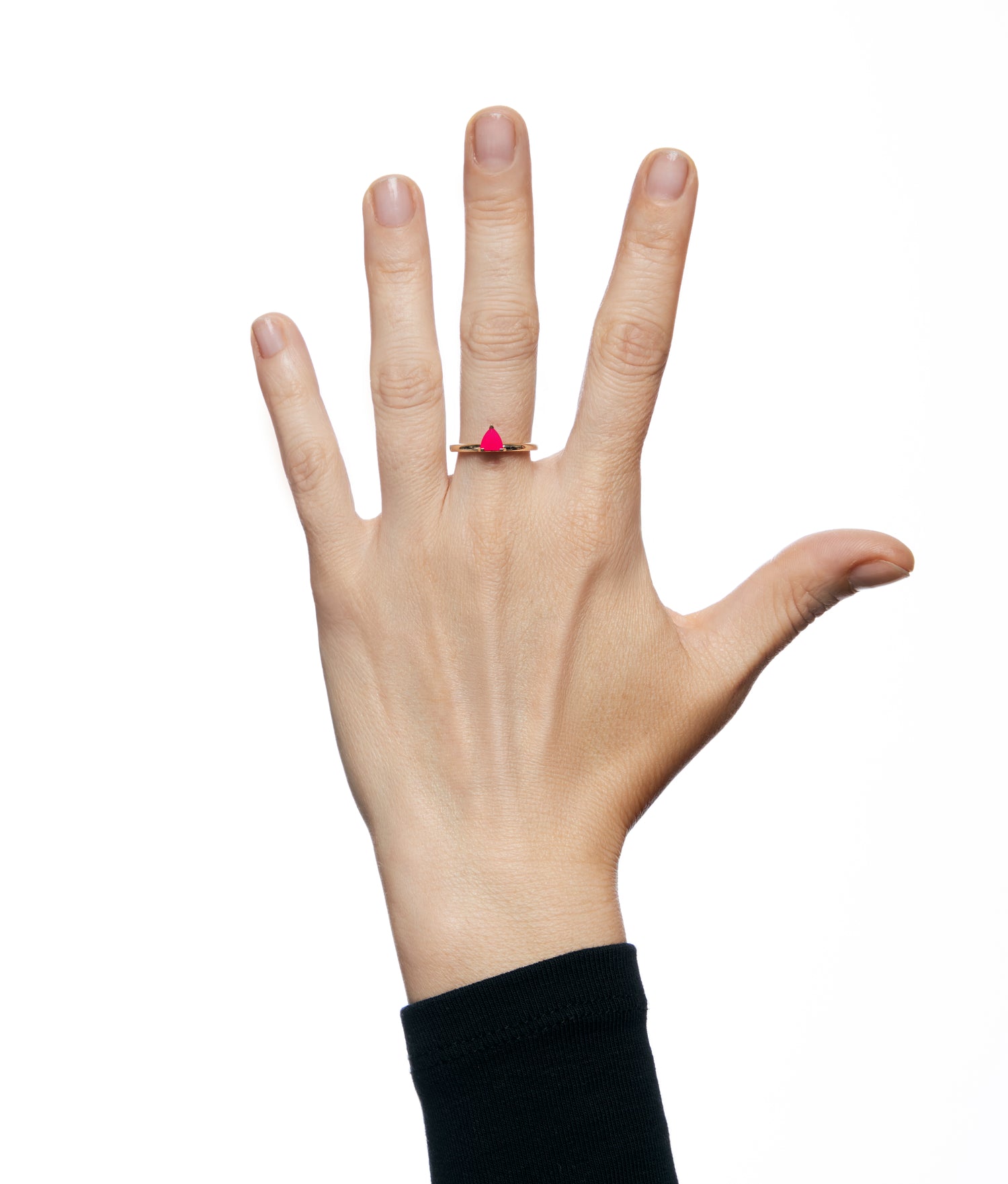  Anillo de Oro 14K con Calcedonia Rosa "Half Cut" de 0.35 ct 