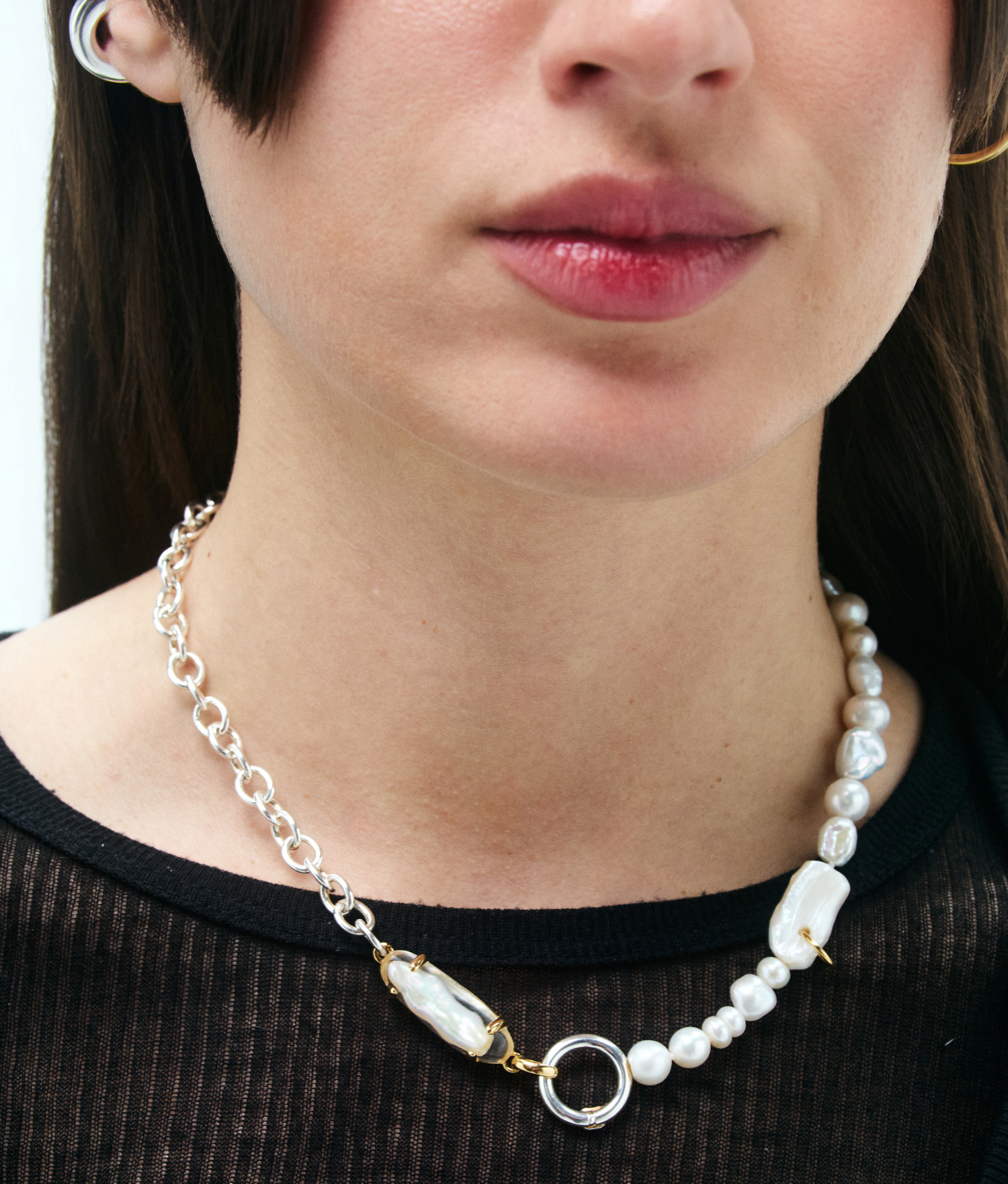 NAKED PEARLS GOLD PLATED SILVER HOLD NECKLACE WITH ENCAPSULATED PEARL