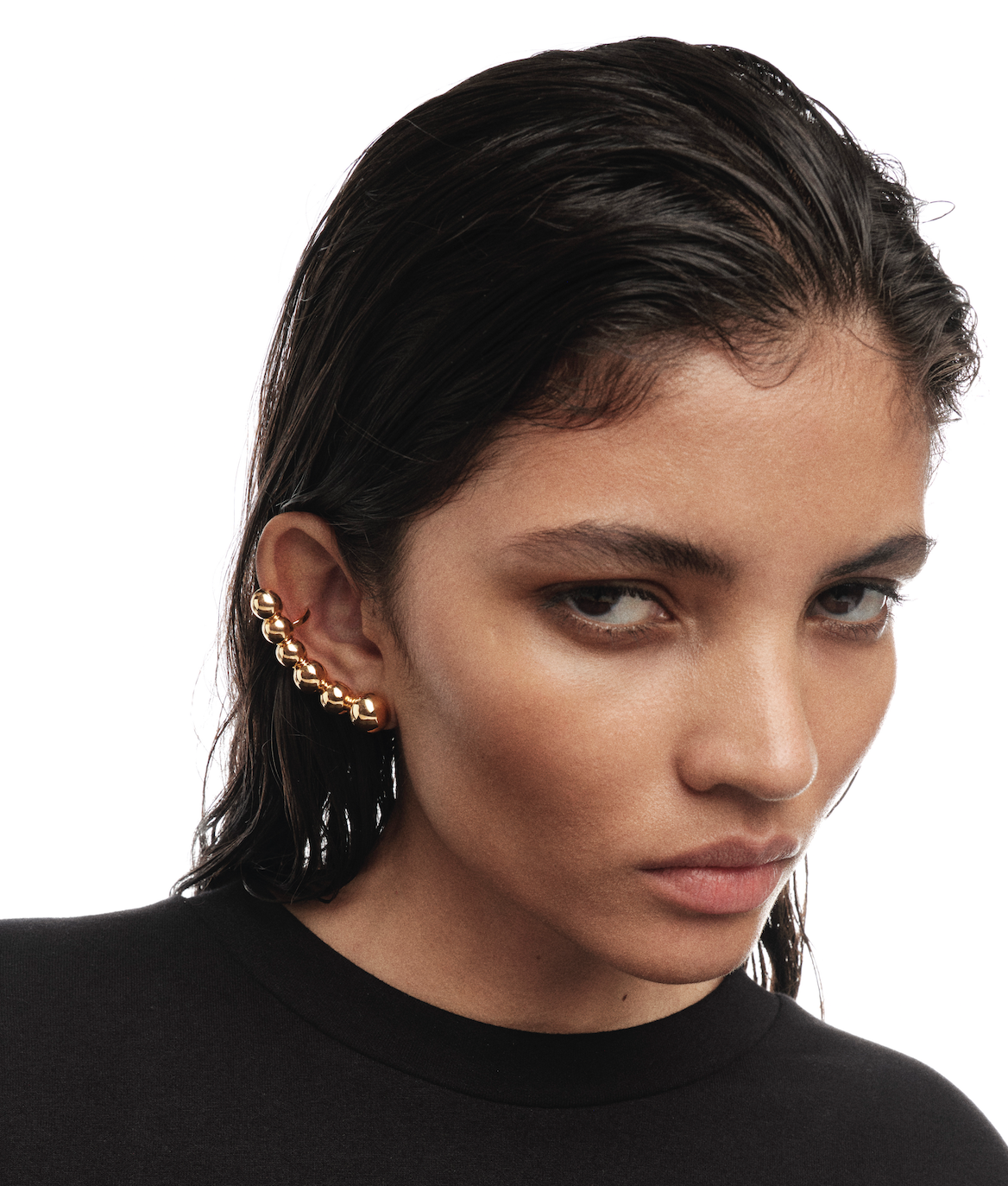 Gold Plated Silver Six Balls Right Ear Cuff