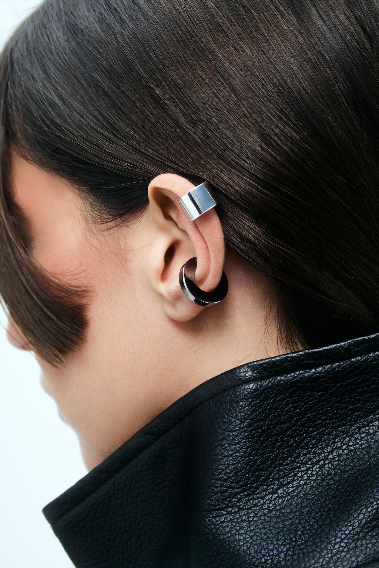 Ruthenium Plated Silver Half Tubular Ear Cuff